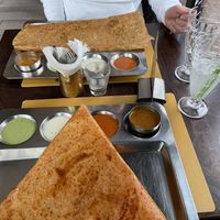 Rava masala dosa (mild and koriander-like flavour) and Mysore masala dosa (very spicy, but crispy and tasty). Both have a very tasty potato filling. at Krishna Vilas in Utrecht