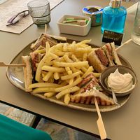 Vegan club sandwich with chips & mayo at Cafe12 in Crete