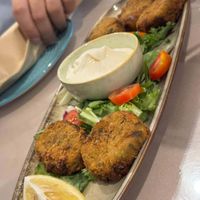 Zucchini fritters with vegan mayo  at Cafe12 in Crete