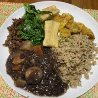 Vegan plate with vegan feijoada  at Bardana Cozinha Natural in Rio De Janeiro