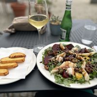Beetroot salad with homemade vegan mozzarella - very good!  at Bo No Bo Vegan in Olsztyn