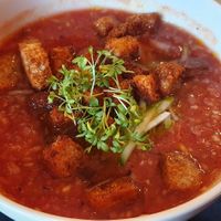 Cold tomato soup of some kind at Bo No Bo Vegan in Olsztyn