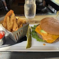 Vegan Impossible Burger w Fries  at The Corner Drafthouse in San Diego