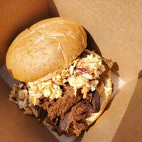BBQ sandwich with slaw.  at PlowBQ - Food Truck in Austin