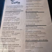 vegan menu  at The Waffle Bar in Maldon