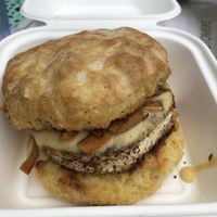 The Classic: seasoned tofu, coconut bacon and cashew cheese.  at Angelhearts Donuts in Ithaca