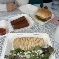 Mozz sticks, beet burger & breakfast burrito!  at Angelhearts Donuts in Ithaca