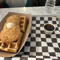 Chicken and waffles  at Angelhearts Donuts in Ithaca
