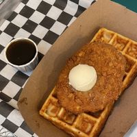 Chicken and waffles  at Angelhearts Donuts in Ithaca