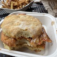Vegan chickn and bacon biscuitt  at Angelhearts Donuts in Ithaca