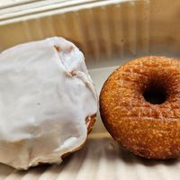 Raspberry filled and apple cider donuts at Angelhearts Donuts in Ithaca