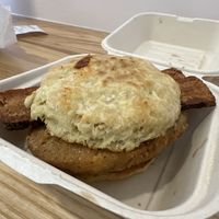 chicken and bacon biscuit   at Angelhearts Donuts in Ithaca