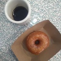Fresh vegan donut and coffee at Angelhearts Donuts in Ithaca
