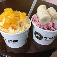Vegan mango and strawberry ice cream with fresh fruit toppings. So good! at Top Cold Grill Ice Cream in Murfreesboro