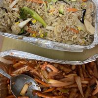 Crispy chicken and fried rice  at 2 Be Plant Based in Oswaldtwistle