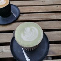 Oat milk matcha latte, tasty! at T @ the dials in Brighton