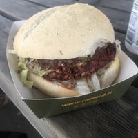 Hemp Burger with guacamole. They also have a vegan cheese! at Food Crib in Amsterdam