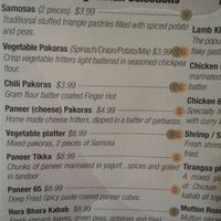 The appetizer section of their menu. at BayLeaf in Birmingham