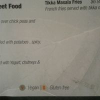 Vegan and gluten-free labels on menu. at BayLeaf in Birmingham