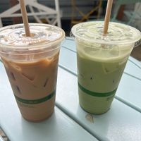 latte and matcha (both with oat milk)  at The Village Roost in Wilmington