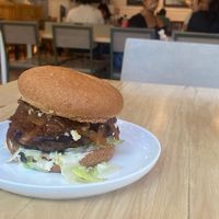 Gluten free burger with freshly made lemonade   at Veggie Grill by Next Level in Cambridge