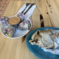 Summer rolls, and a burrito  at Veggie Grill by Next Level in Cambridge