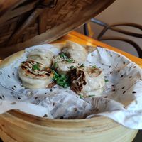 Vegan dumplings (only 5 of 8 left) at Casa Dumplings in Valparaiso