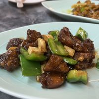 Vegan beef with black pepper sauce; very tasty!  at GōngDé Lín - Godly - Huanghe Rd in Shanghai