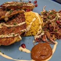 Sweetcorn and courgette fritters at Simple Goodness in Penrith