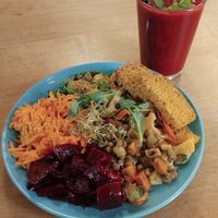 Absolutely delicious small salad and smoothie! at Simple Goodness in Penrith