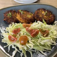 Fritters with cabbage salad   at Simple Goodness in Penrith