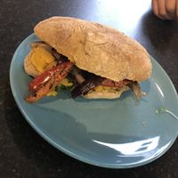 Hummus and roast vegetable sandwich  at Simple Goodness in Penrith
