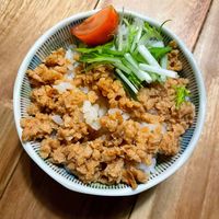 Mini vegan soboro bowl. I interpreted it was deep fried items that were cooked in lard so this one might be okay? Staff don’t speak English so couldn’t confirm.  at Fukutora in Yamanochi