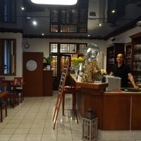 La Piazza restaurant from the inside, with Claudio, the happy vegan owner at La Cucina Verde in Friedrichsthal
