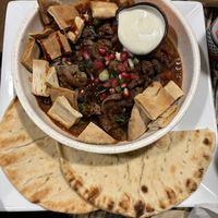 Braised eggplant and "steak”  at The Baklava Lady in English Town