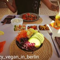 Buda bowll, stir fry, morrocan triple salad,. Orange and lime mojitos at Aicha Kitchen in Marrakech