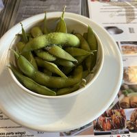 complimentary edamame!  at Charm Thai Kitchen in San Diego