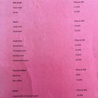 Drinks menu  at Tirta Unda in Sidemen