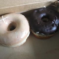 Vanilla bean glaze and dark truffle chocolate  at Crosstown Doughnuts - Canary Wharf in East London