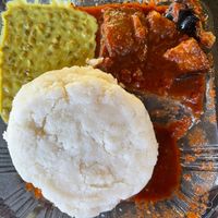 fufu with curry lentils & eggplant   at Flavors of East Africa Express in San Diego