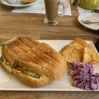 Pesto, cheese and pepper panini   at Barkers Cafe Bar in Helmsley