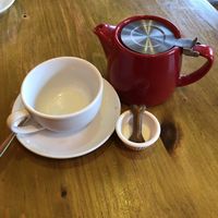 Tea served with doggy biscuit  at Barkers Cafe Bar in Helmsley