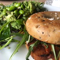 Vegan cream cheese and seitan bacon bagel at Greens & Co in Galway