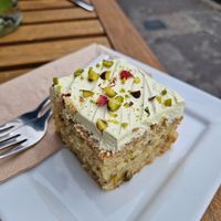 Pistachio cake at Greens & Co in Galway