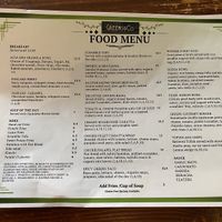 Current food menu  at Greens & Co in Galway