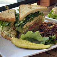 Avocado veggie sandwich with hummus at Natural Sisters Cafe in Joshua Tree