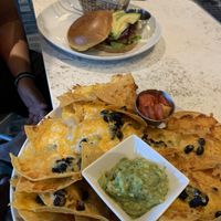 Nachos and beyond burger! at Numero Uno Beach House in San Juan