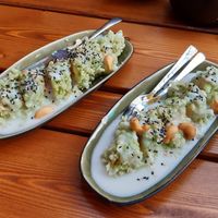 Baked banana with coconut sauce at Vegan House - Alaunstraße in Dresden