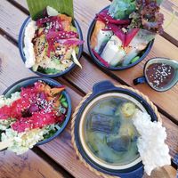 Crispy Tofu sticks, salad, summer rolls & plantain soup at Vegan House - Alaunstraße in Dresden