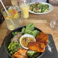 buddha bowl and vitamin salad (in the back)  at Élelem Etterem in Budapest